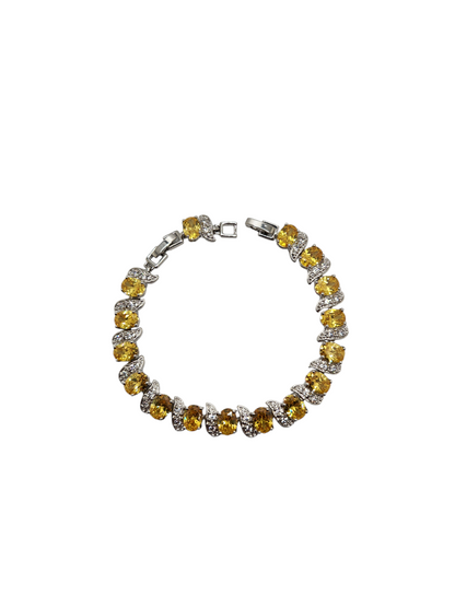 Sterling Silver Bracelet with Yellow & White Crystals | Elegant & Dazzling Design