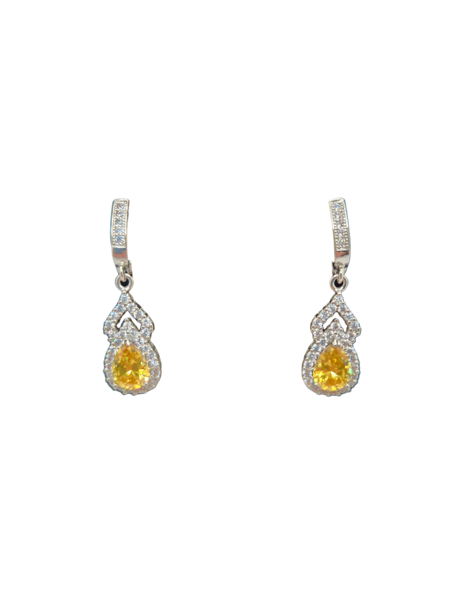 Pear Yellow & Clear Crystal Earrings in Sterling Silver | Timeless & Elegant