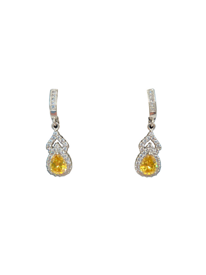 Pear Yellow & Clear Crystal Earrings in Sterling Silver | Timeless & Elegant