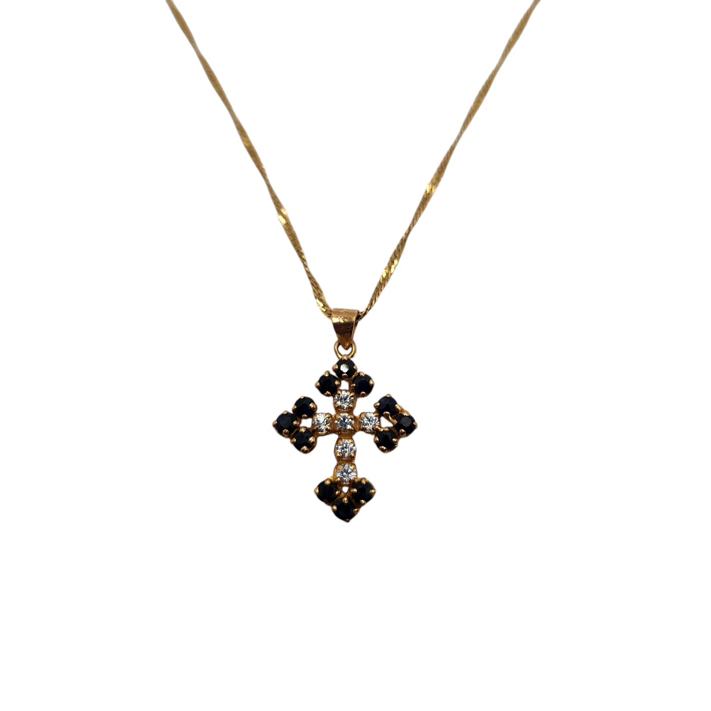 14k gold sapphire and diamond cross necklace