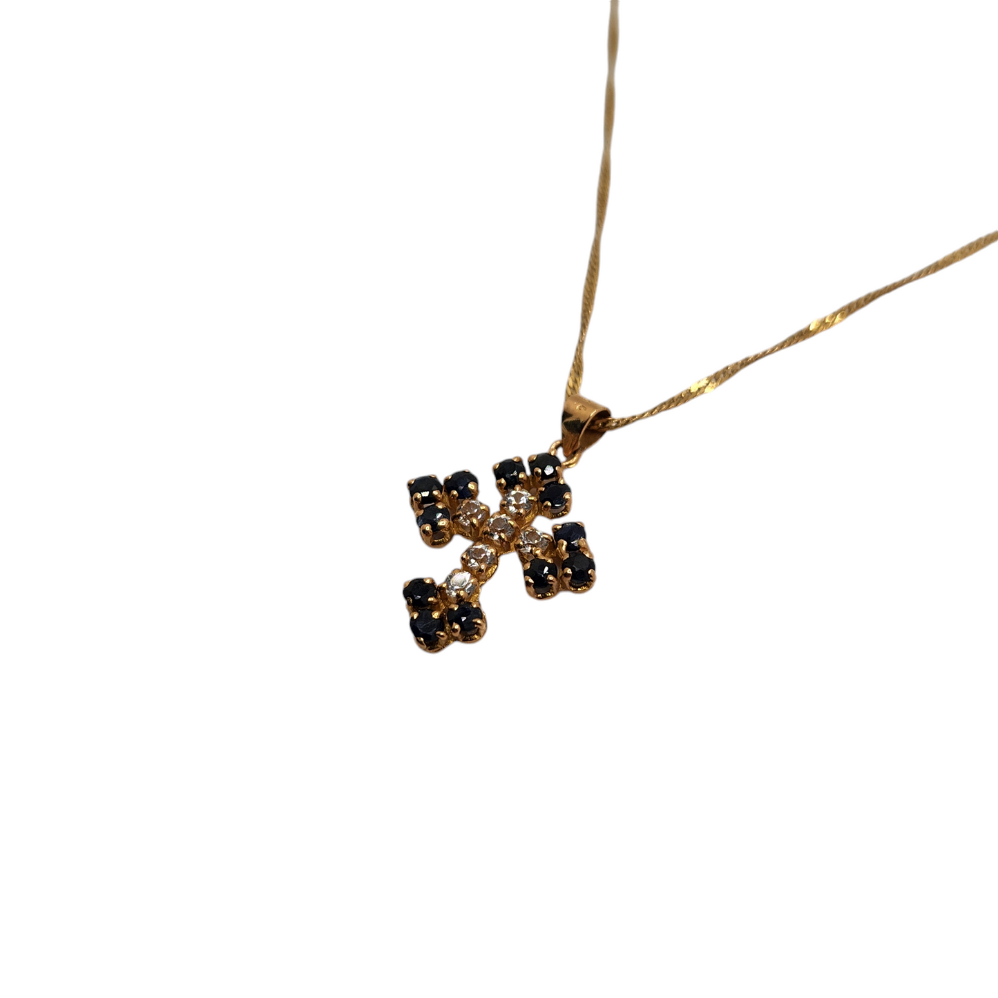 14k gold sapphire and diamond cross necklace