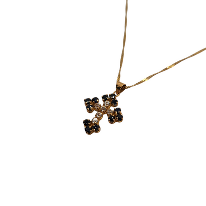 14K Gold Sapphire and Diamond Cross Necklace