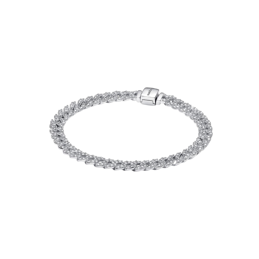 pandora timeless pavé cuban chain bracelet - sterling silver