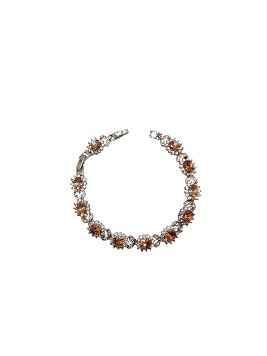 Eternity Bracelet - Peach & Clear Crystal, Sterling Silver | Timeless Elegance